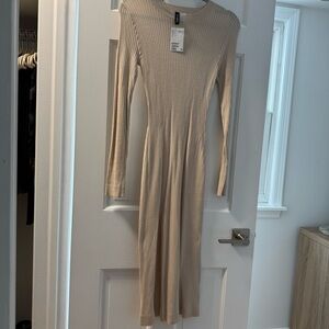 H&M Beige Long Sleeve Ribbed Dress